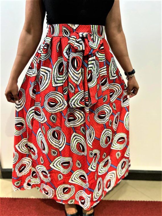 High-Waist Skirt Red African Pattern